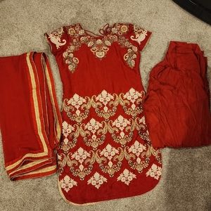 Red Gold Pearl Salwar Kameez